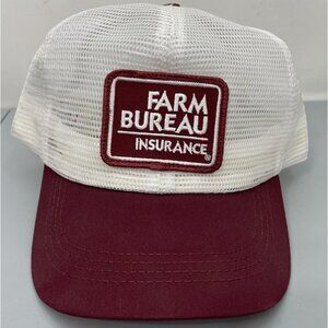 Vintage Farm Bureau Truckers Ball Cap Hat Snap Back All Mesh Farmer White Red